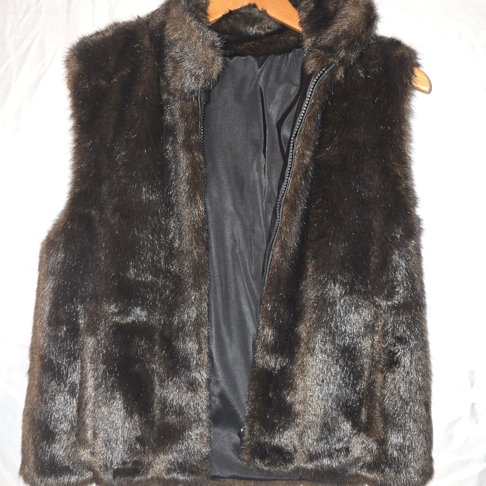 Faux Fur Vest in Dark Brown Reversible